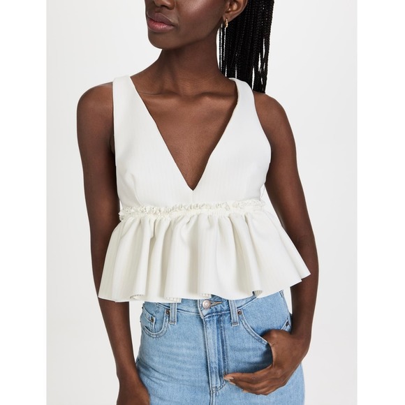 KIMBERLY GOLDSON Jah Top Shirt Womens Medium Off White Stripe V-neck Sleeveless - Picture 2 of 16